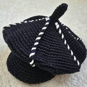 Vintage Lana Creation Crochet Beret Hat Newsboy Baker Boy Cap Structured Brim